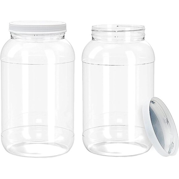 2 Pack 1-Gallon Clear Plastic Jars with Lids, Wide Mouth, BPA-Free, Food Safe - Picture 1 of 4